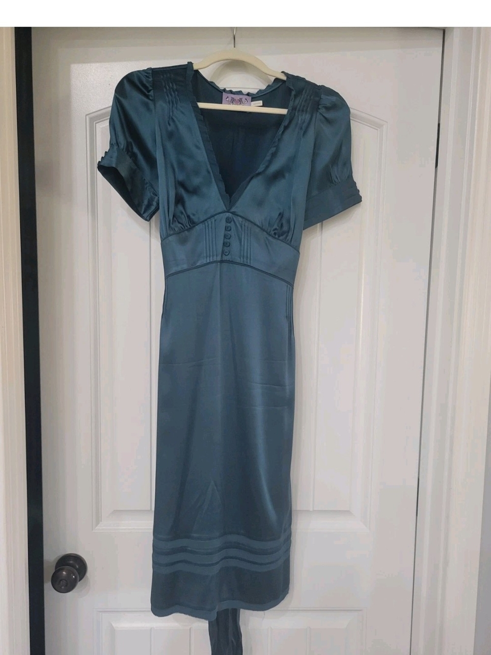VINTAGE Y2K Juicy Couture Peacock Blue Sheath Midi Dress V-Neck 8